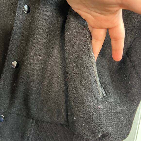 Mens New Z Lander Wool Leather Varsity Rodeo Bomber Jacket Black XL Snap button - Picture 4 of 7